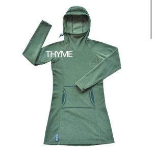 Melanzana Microgrid Hoodie Dress in Thyme / Green monochrome in Size Small, NWOT